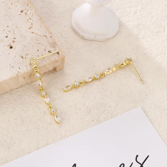 ⚡Dainty Gold Silver Dangle Earring for Women Long Hanging CZ Hypoallergenic Gift - Picture 6 of 7